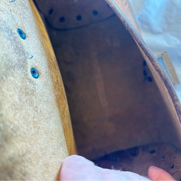 VINTAGE 60-70s Handmade Hand Tooled Brown Leather Boho Western Shoulder Bag - Picture 10 of 13